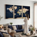 Minimalist World Map Canvas Wall Art - Watercolor Blue and