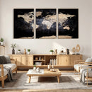 Grunge World Map Wall Art | 3-Panel Large Beige and Brown