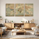 World Map Wall Art Canvas Print, Rustic Map Print, Framed