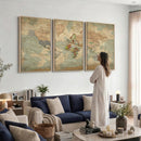 World Map Wall Art Canvas Print, Rustic Map Print, Framed