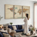 World Map Wall Art Canvas Print, Framed Rustic Atlas Art