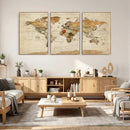 Vintage World Map Canvas Print – Framed Rustic Detailed Map