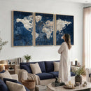 Large Blue World Map Wall Art Canvas Print for Home Office