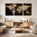 Brown World Map Canvas Print – Modern Travel Map Wall Art,