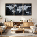 Black World Map Canvas Print – Detailed Map for Couples and