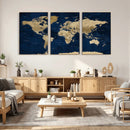 Navy Blue World Map Canvas Print – Detailed Map Minimal Navy