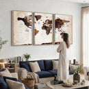 Blue Watercolor World Map Canvas Print – Framed Modern Wall