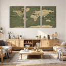 Large World Map Canvas Wall Art Print for Study Room Decor -