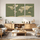 Vintage World Map Canvas Wall Art Print, Classic Global Map