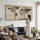 Neutral Watercolor World Map Canvas Wall Art – Framed Earth