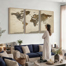 Vintage World Map Canvas Wall Art – Framed Travel Map for