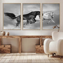 Wild Horses Wall Art Canvas Print – Framed Black and White