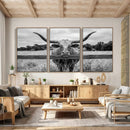 Black White Texas Longhorn Bull Canvas Wall Art, Western Ranch Cattle Photography Print, Rustic Farmhouse Cowboy Decor Artwork by MyGreatCanvas | Canvas Wall Art Prints | Photo Prints & Wall Decor