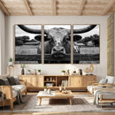 Black White Texas Longhorn Bull Canvas Wall Art, Western Ranch Cattle Photography Print, Rustic Farmhouse Cowboy Decor Artwork by MyGreatCanvas | Canvas Wall Art Prints | Photo Prints & Wall Decor