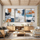 Blue Teal Abstract Canvas Wall Art, Modern Textured Painting Print, Navy Orange White Contemporary Art, Neutral Living Room Decor, Office Art by MyGreatCanvas | Canvas Wall Art Prints | Photo Prints & Wall Decor