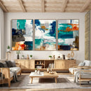 Blue Teal Abstract Canvas Wall Art, Modern Textured Painting Print, Navy Orange White Contemporary Art, Neutral Living Room Decor, Office Art by MyGreatCanvas | Canvas Wall Art Prints | Photo Prints & Wall Decor