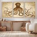 Sepia Octopus Wall Art Abstract Animal Canvas Print
