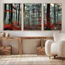 Autumn Forest Wall Art – Enchanting Red Leaves Canvas Print,
