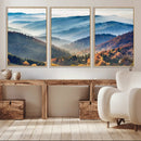 Misty Mountain Sunrise Triptych Canvas Print – Autumn