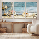 Seashells on Rustic Wooden Background, Seashells Wall Art