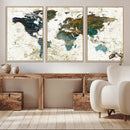 Vintage World Map Wall Art Canvas Print, Framed Rustic Earth