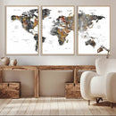 Modern Metallic World Map Canvas Wall Art – Framed