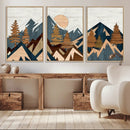 Abstract Wood Panel Effect Mountain Range Top Wall Art