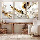 Gold Waves on Pure White Canvas – Gold Abstract Art for