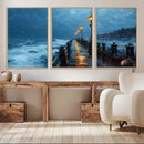 Stormy Night at Beach Pier Oil Painting Large Wall Art
