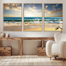 Golden Sunset Beach Triptych Canvas Wall Art for Living Room