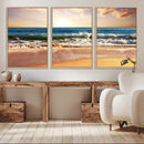 Sunset Beach Wall Art - 3-Panel Framed Canvas Print, Ready
