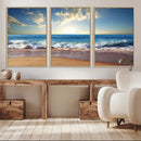 Serene Ocean Sunset Canvas Wall Art - Beach Waves at Sunset,