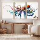 Watercolor Vibrant Octopus Wall Art Canvas Print | Abstract