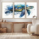 Turtle Wall Art Canvas Print, Framed Watercolor Turtle Art