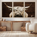 Highland Cow Wall Art Canvas Print, Rustic Farmhouse Decor,