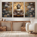 Golden Buddha Wall Art Canvas Print | Zen Meditation Floral