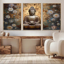 Golden Buddha Wall Art Canvas Print | Zen Meditation Floral