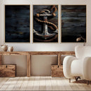 3 Panel Grunge Abstract Anchor Wall Art Canvas Print Set