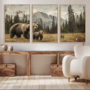 Rustic Grizzly 399 Bear Family Wall Art Canvas Print