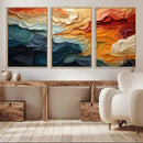 Blue Orange Abstract Wave Wall Art Canvas Print, Framed Blue