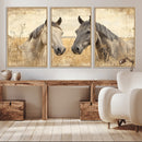 Chines Ink Style Grunge Horses Wall Art Canvas Print