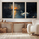 Abstract Swan on Water Wall Art Canvas Print - Elegant