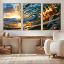 Ocean Wave at Sunset Canvas Wall Art – Vibrant Coastal Beach