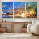 Ocean Wave at Sunset Canvas Wall Art – Vibrant Coastal Beach