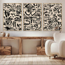 Abstract Love and Chaos Canvas Print, Black Symbols on Beige