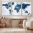 Modern Blue World Map Canvas Print – Framed Wall Art,