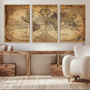 Vintage World Map Wall Art Canvas – Antique Style Push Pin