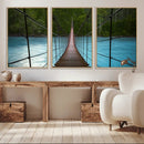 Suspension Bridge Over River Canvas Art | 3-Panel Nature by MyGreatCanvas | Canvas Wall Art Prints | Photo Prints & Wall Decor