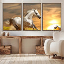 Large Wall Art Galloping White Horse at Sunset Canvas Print