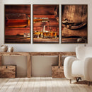 Whiskey and Cigar Canvas Wall Art | 3 Panel Bar Room Decor by MyGreatCanvas | Canvas Wall Art Prints | Photo Prints & Wall Decor